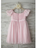 Puff Sleeves Pink Chiffon Knee Length Flower Girl Dress